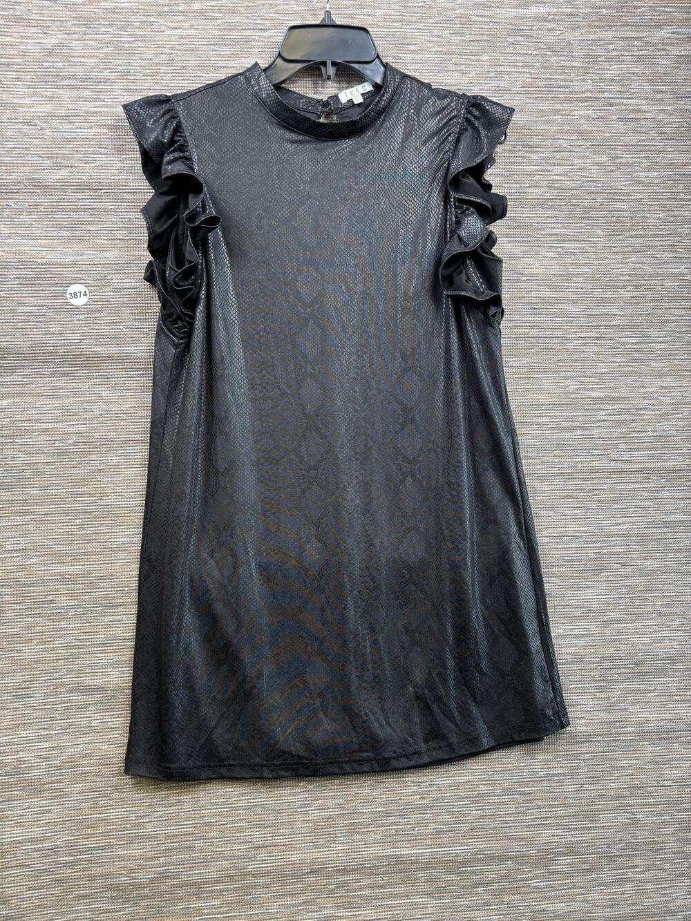 TCEC Dress Womens M Black Animal Print Ruffle Flutter Sleeve Shift Short Party